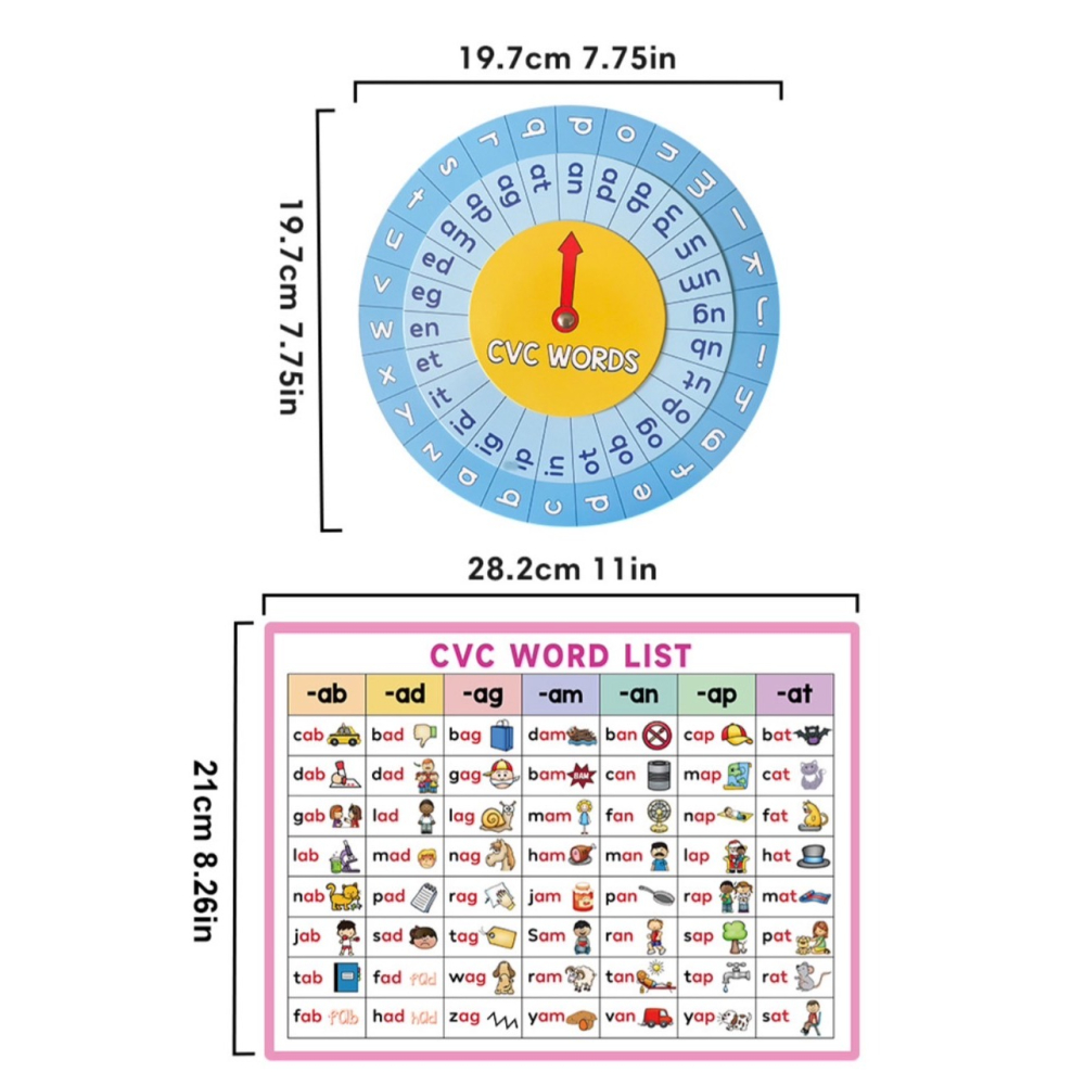 英語phonics自然拼讀  CVC元輔音字母單詞卡片  圓轉盤玩具遊戲教具-細節圖3