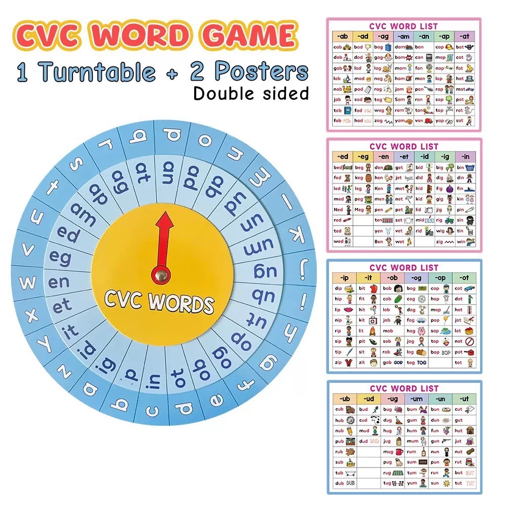 英語phonics自然拼讀  CVC元輔音字母單詞卡片  圓轉盤玩具遊戲教具-細節圖5