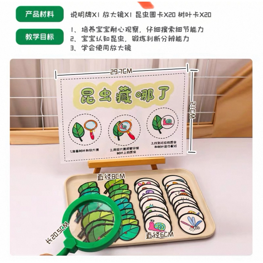 昆蟲觀察、放大鏡遊戲、幼兒教具、親子互動、自然科學、昆蟲配對卡、啟蒙教育-細節圖6