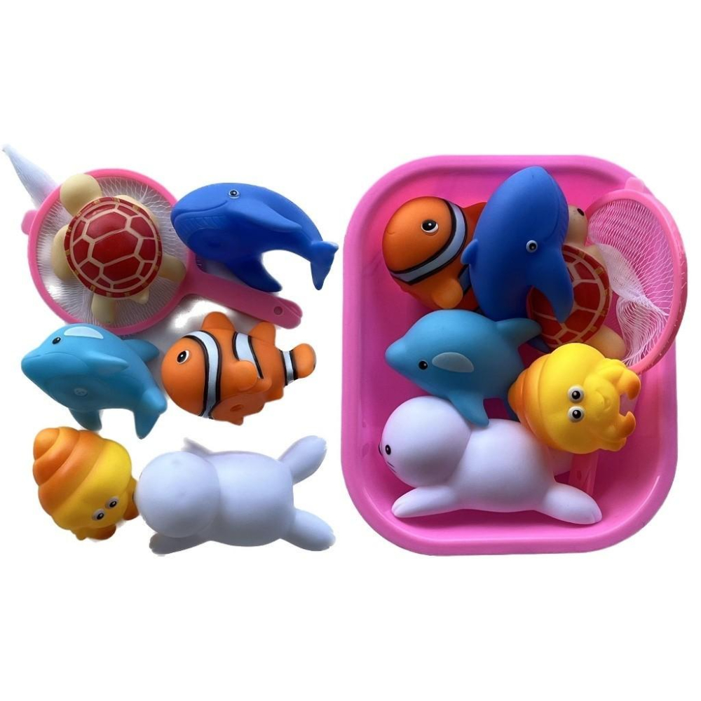 洗澡玩具~海獅.螃蟹.小丑魚.鯊魚.海豚.烏龜啾啾海洋動物+撈魚網-細節圖2