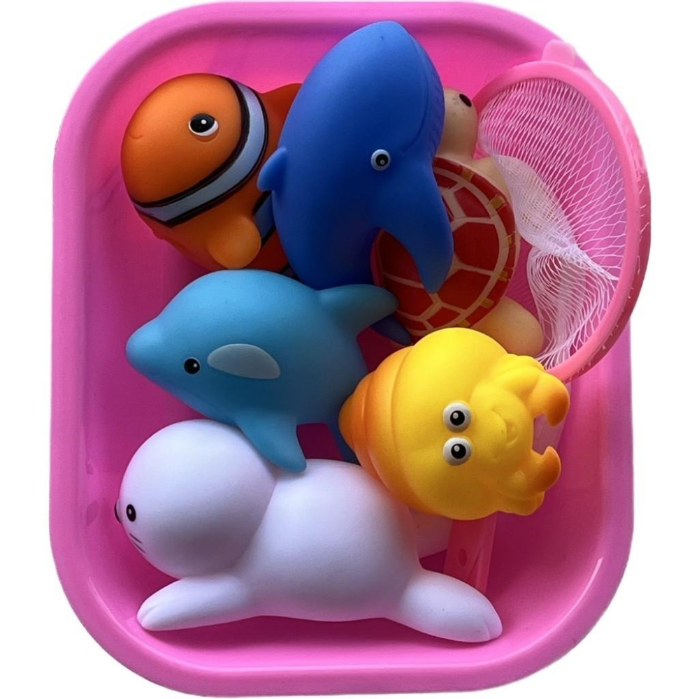 洗澡玩具~海獅.螃蟹.小丑魚.鯊魚.海豚.烏龜啾啾海洋動物+撈魚網-細節圖4