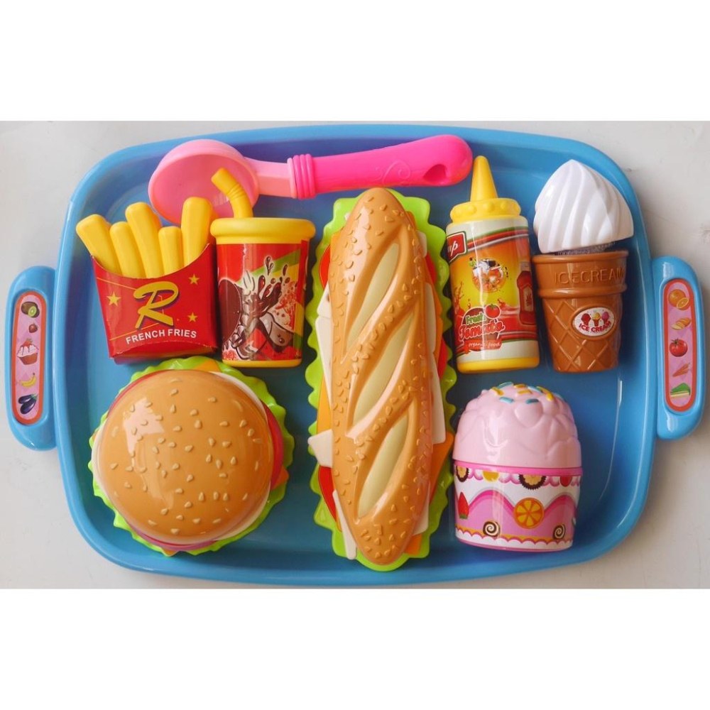 大餐盤下午茶切切樂.家家酒(蛋糕.蛋塔.可樂.麵包.漢堡.薯條.叉子.湯匙 水果蔬菜)特價-細節圖9