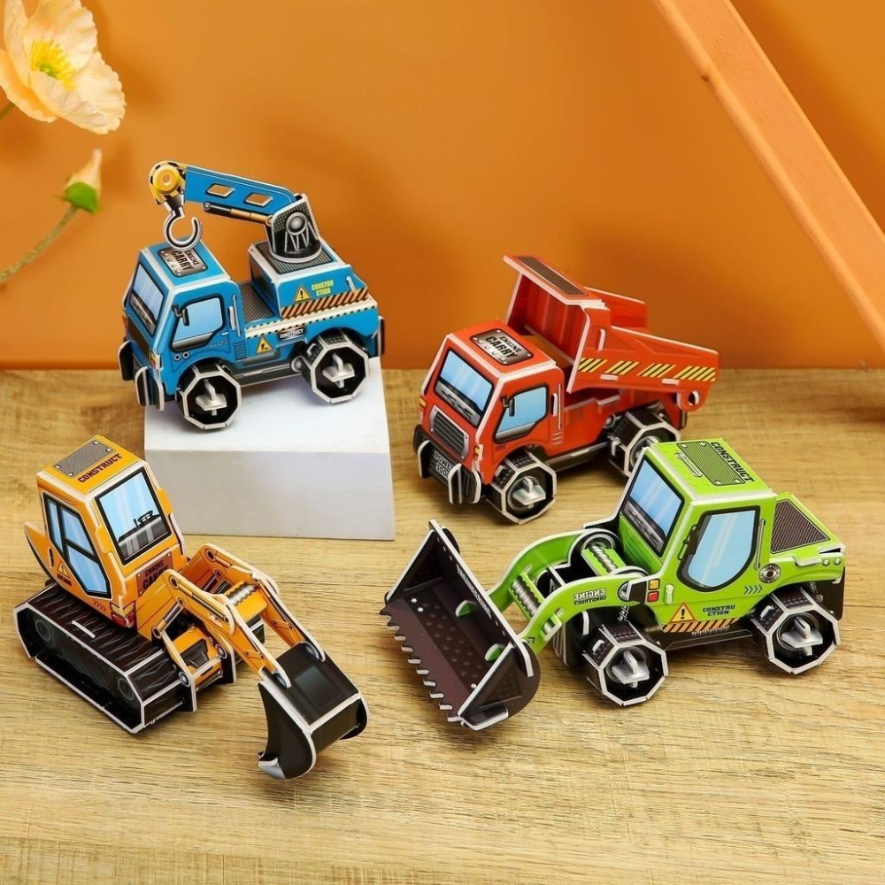 3D立體珍珠板.厚紙板拼拼圖裝.工程車.賽車.飛機.房子.吊車.火車-細節圖3