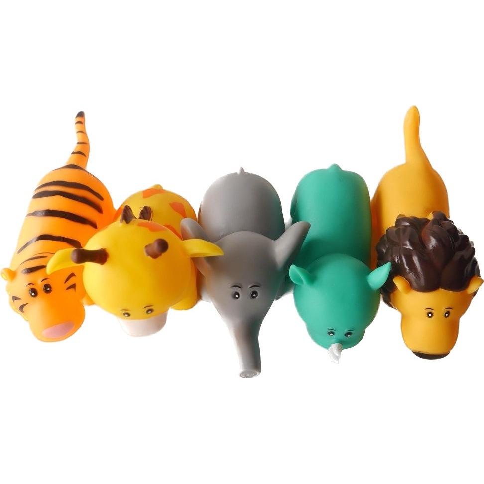 7吋大號森林動物獅子/大象/老虎/犀牛/長頸鹿啾啾洗澡軟膠動物-細節圖3