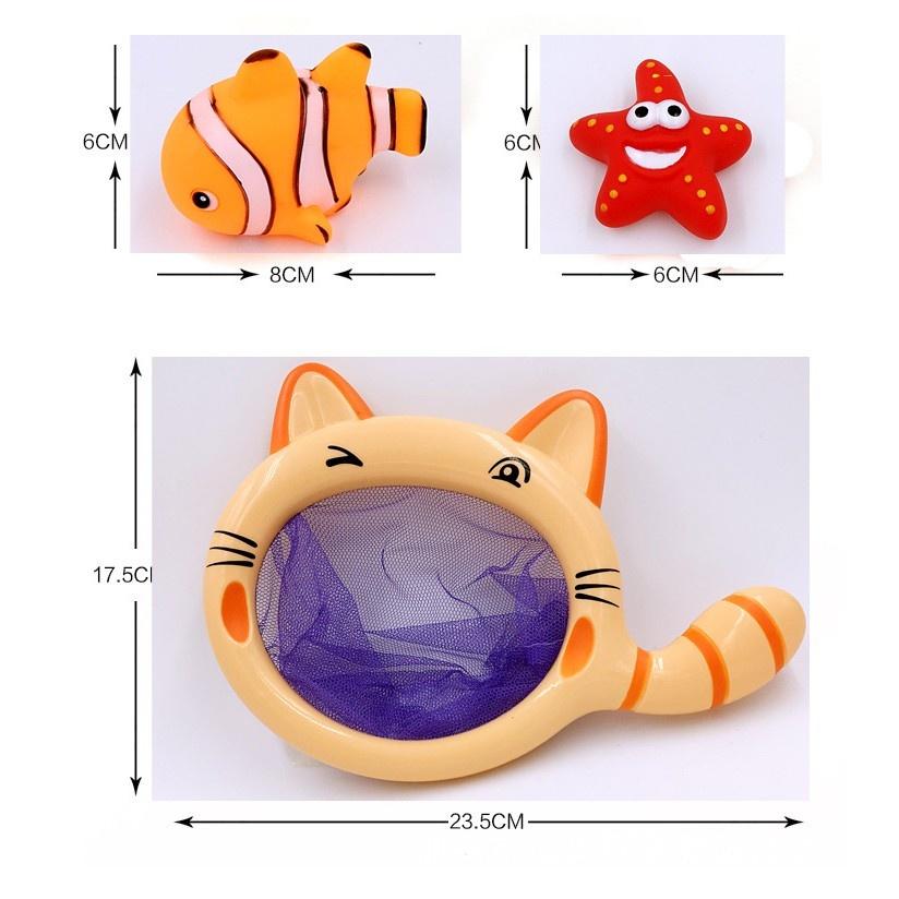 貓咪撈魚網/約魚+洗澡玩熱帶魚海星.海豚.鯊魚.海烏龜6件組 (ST安全玩具)-細節圖2