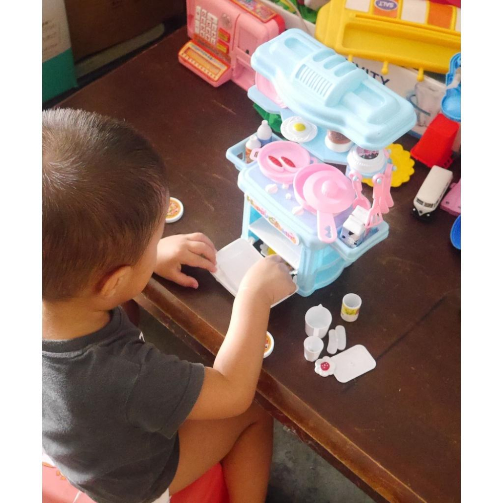 38pcDIY組裝亮燈迷你廚房廚具小餐台家家酒玩具~高30*寬20cm-細節圖2