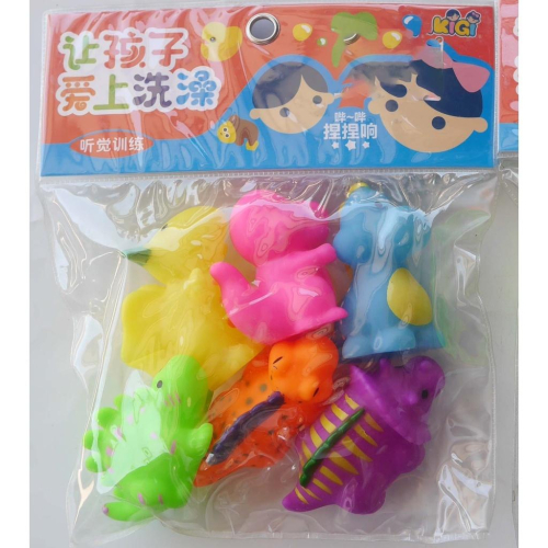 6入啾啾軟膠動物恐龍.金魚.章魚.海豚.烏龜.洗澡玩具 (ST安全玩具)