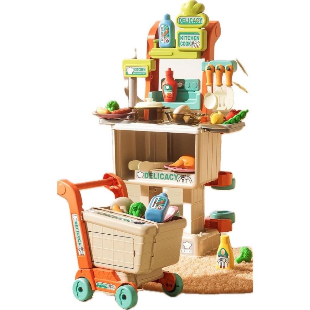 ☆玩具先生☆2合1高品質廚房家家酒+購物車遊戲組-細節圖5