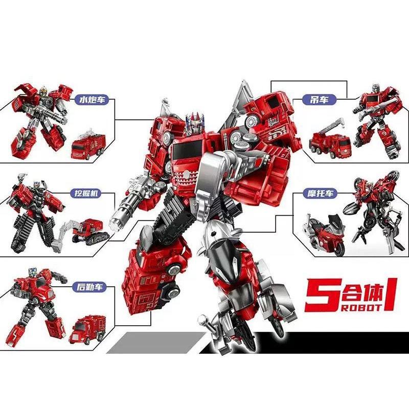 ☆玩具先生☆5合1消防悍將~吊車.水車.消防車.挖土機.吊車.摩托車.機車機器人-細節圖3