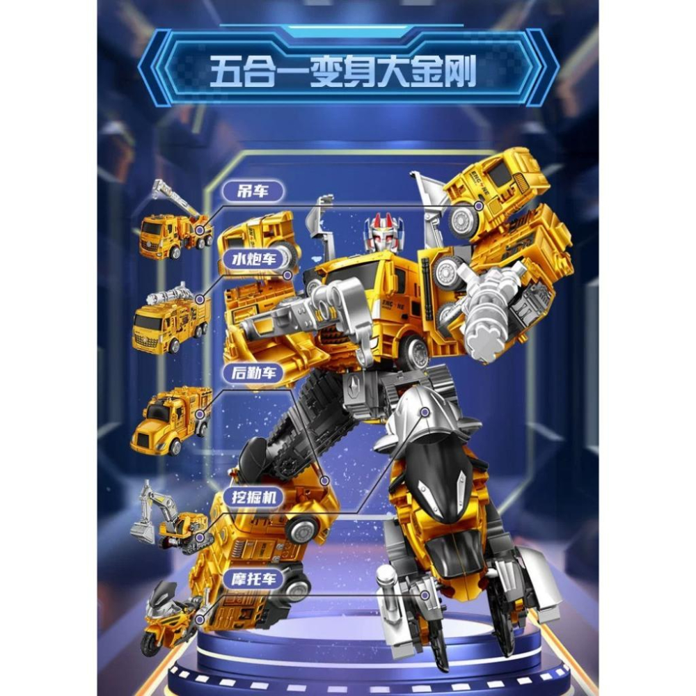 ☆玩具先生☆5合1工程霸者~吊車.水車.消防車.挖土機.吊車.摩托車.機車機器人-細節圖8
