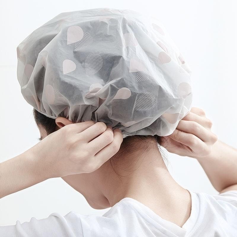 PEVA材質 防水浴帽🎉洗澡頭髮罩 淋浴頭套 防油煙帽 淋浴帽 浴帽 鬆緊帶 防潑水 洗澡帽 乾髮帽 防水帽 乾浴帽-細節圖4