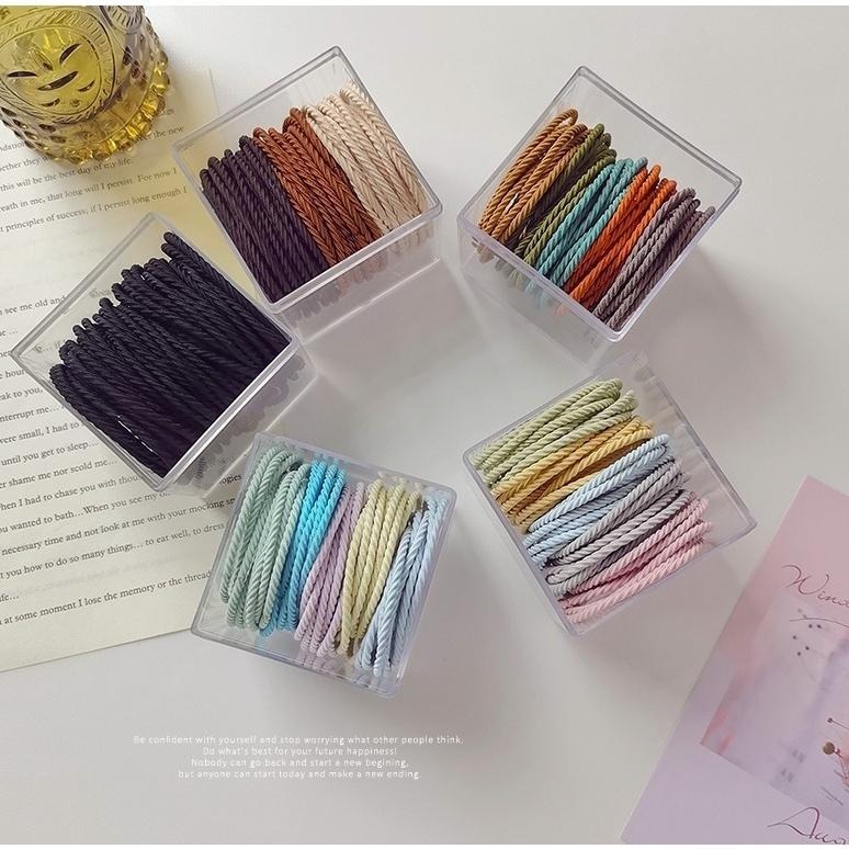 50根髮圈👍️彈力髮圈 黑色髮圈 橡皮筋髮圈 髮繩 韓國女生綁馬尾 馬卡龍髮圈 韓風髮圈 KG374 螺紋髮圈-細節圖5