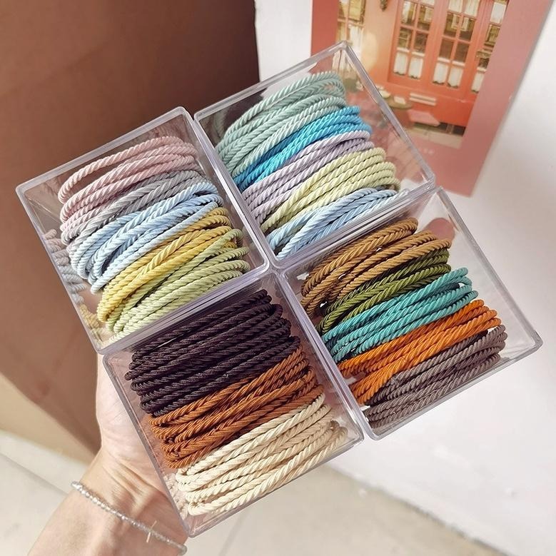 50根髮圈👍️彈力髮圈 黑色髮圈 橡皮筋髮圈 髮繩 韓國女生綁馬尾 馬卡龍髮圈 韓風髮圈 KG374 螺紋髮圈-細節圖8