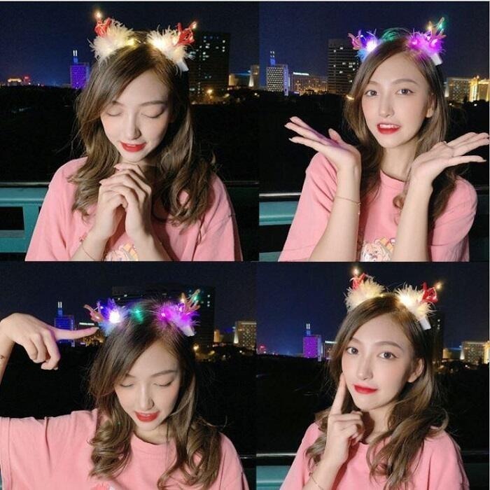 本原批發❤️發光羽毛鹿角髮箍❤️發光髮箍 鹿角  髮圈 聖誕節 跨年髮箍 頭飾 表演髮飾 聖誕節 SG887-細節圖3