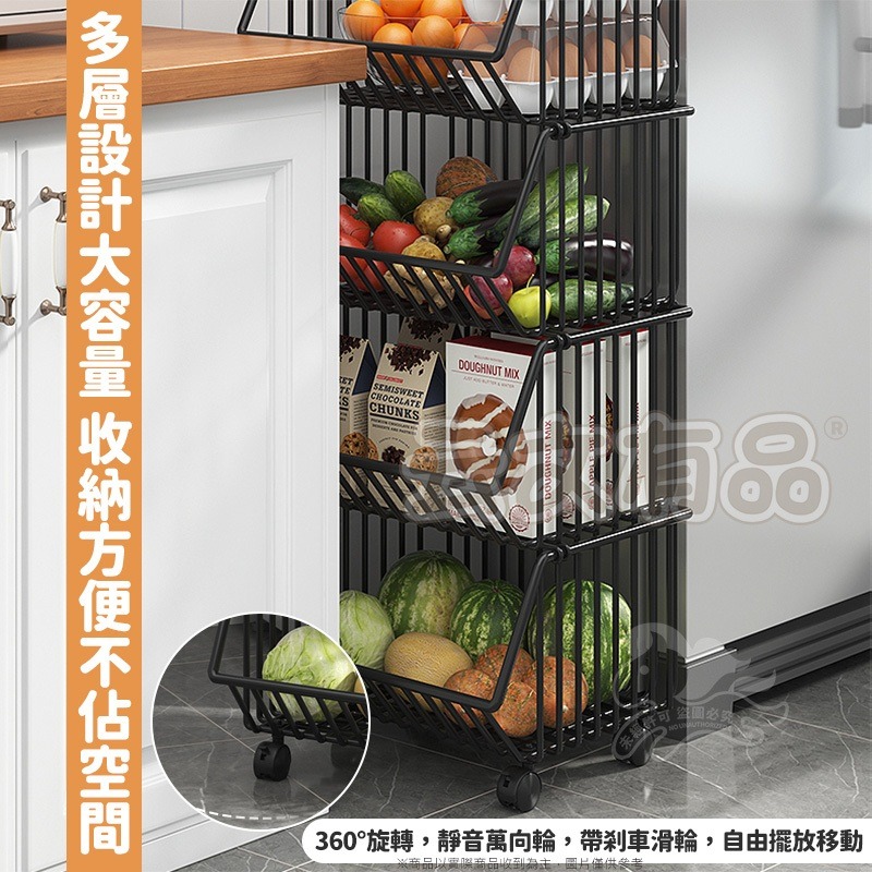 本原批發 廚房蔬菜置物架 🔥加長款41cm🔥多層蔬菜框 水果框 轉角收納櫃 儲物收納架 家用推車 CY164-細節圖7