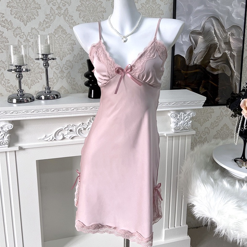 浪漫蕾絲緞面冰絲背心裙 性感睡衣-細節圖4