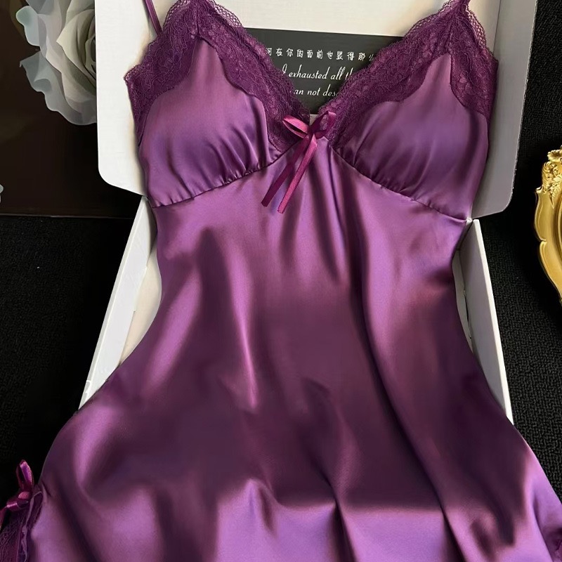 浪漫蕾絲緞面冰絲背心裙 性感睡衣-細節圖5