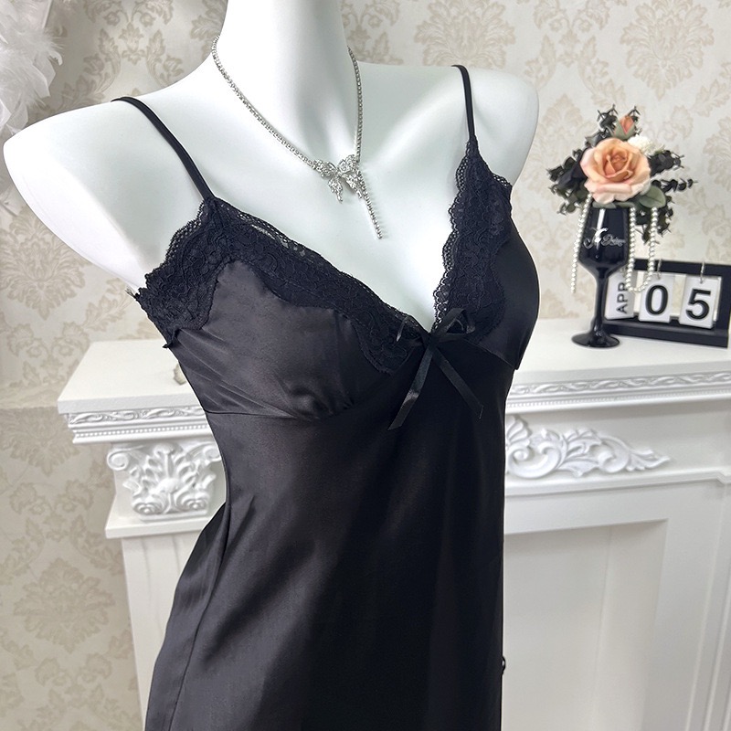 浪漫蕾絲緞面冰絲背心裙 性感睡衣-細節圖8