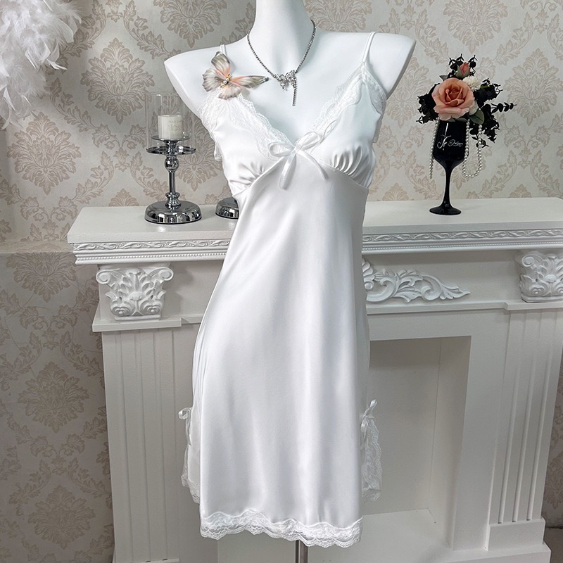 浪漫蕾絲緞面冰絲背心裙 性感睡衣-規格圖8