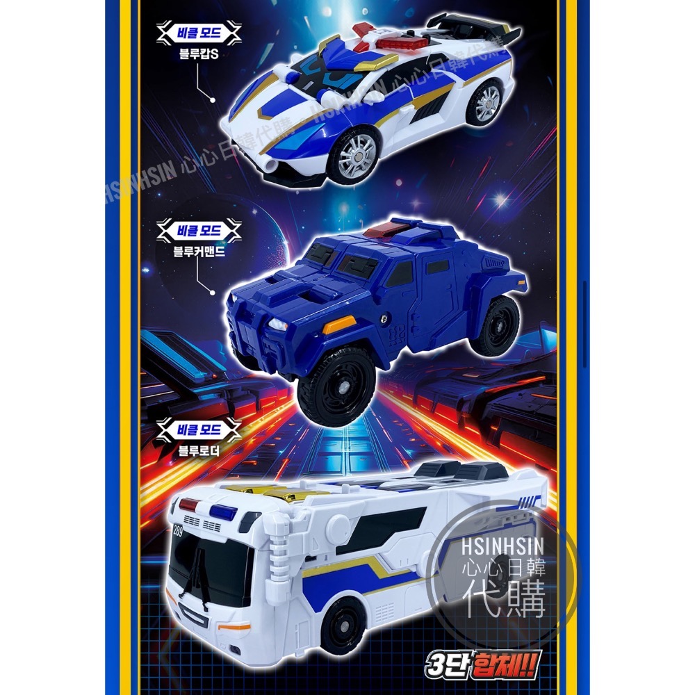 🇰🇷韓國代購 境內版 metalcardbot S 炫卡鬥士第 二季野獸之力 炫藍雷霆王 警車三合一合體變形機器-細節圖6