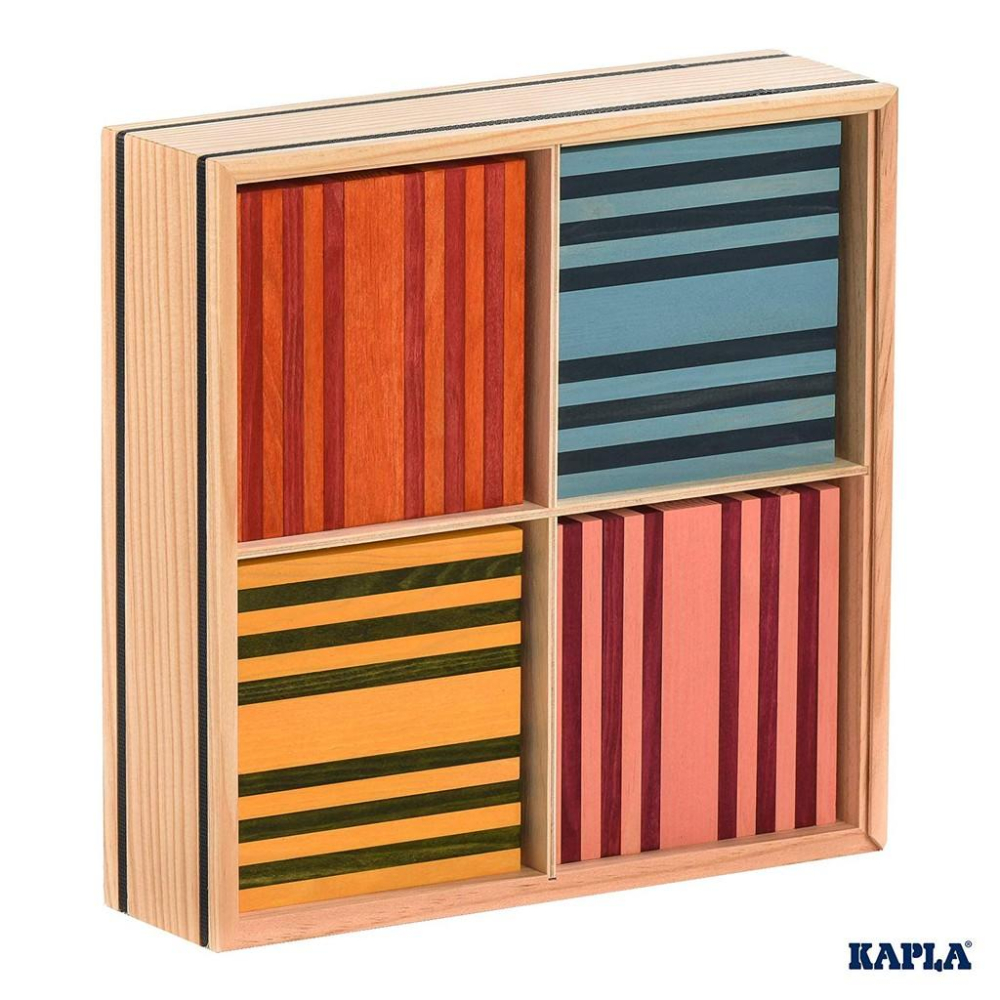【精靈積木KAPLA】歐洲進口Kapla天然原木積木100片 八色積木盒 (黑白積木盒) 原木外盒-細節圖2