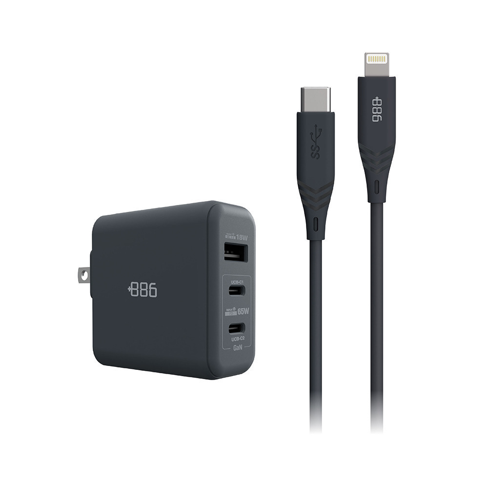 +886 [極Hai]GaN氮化鎵 65W PD 3孔快充充電器+USB-C to Type C 100W快充線-規格圖6