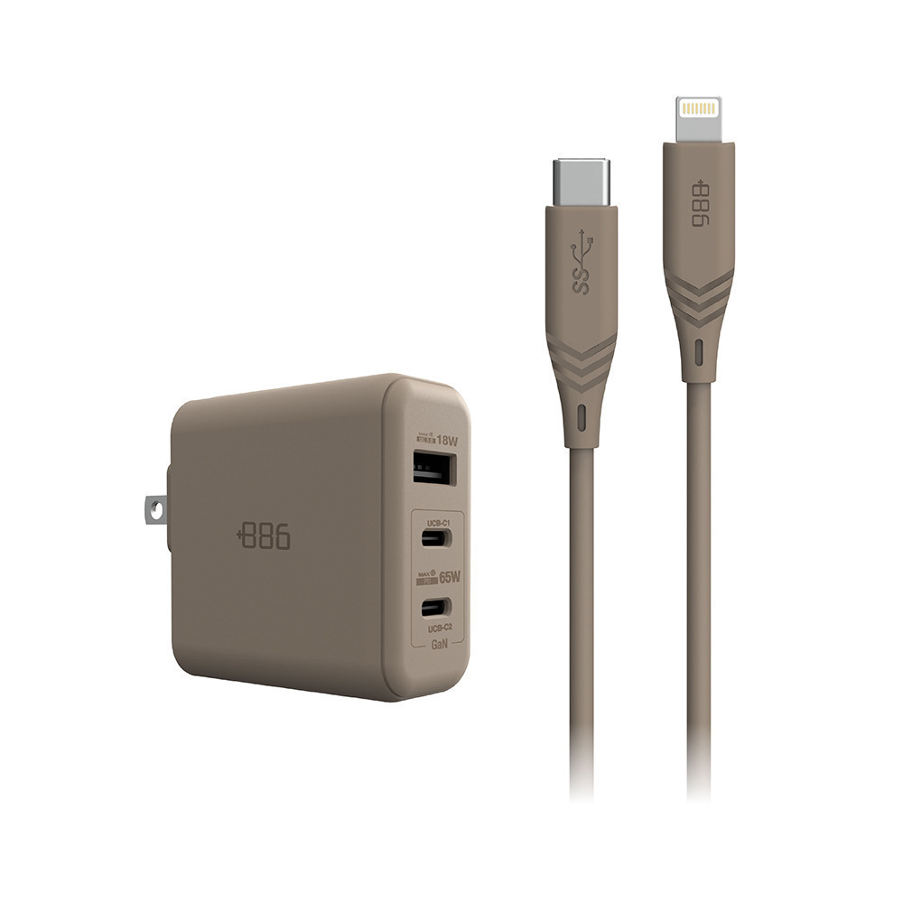 +886 [極Hai]GaN氮化鎵 65W PD 3孔快充充電器+USB-C to Type C 100W快充線-規格圖5