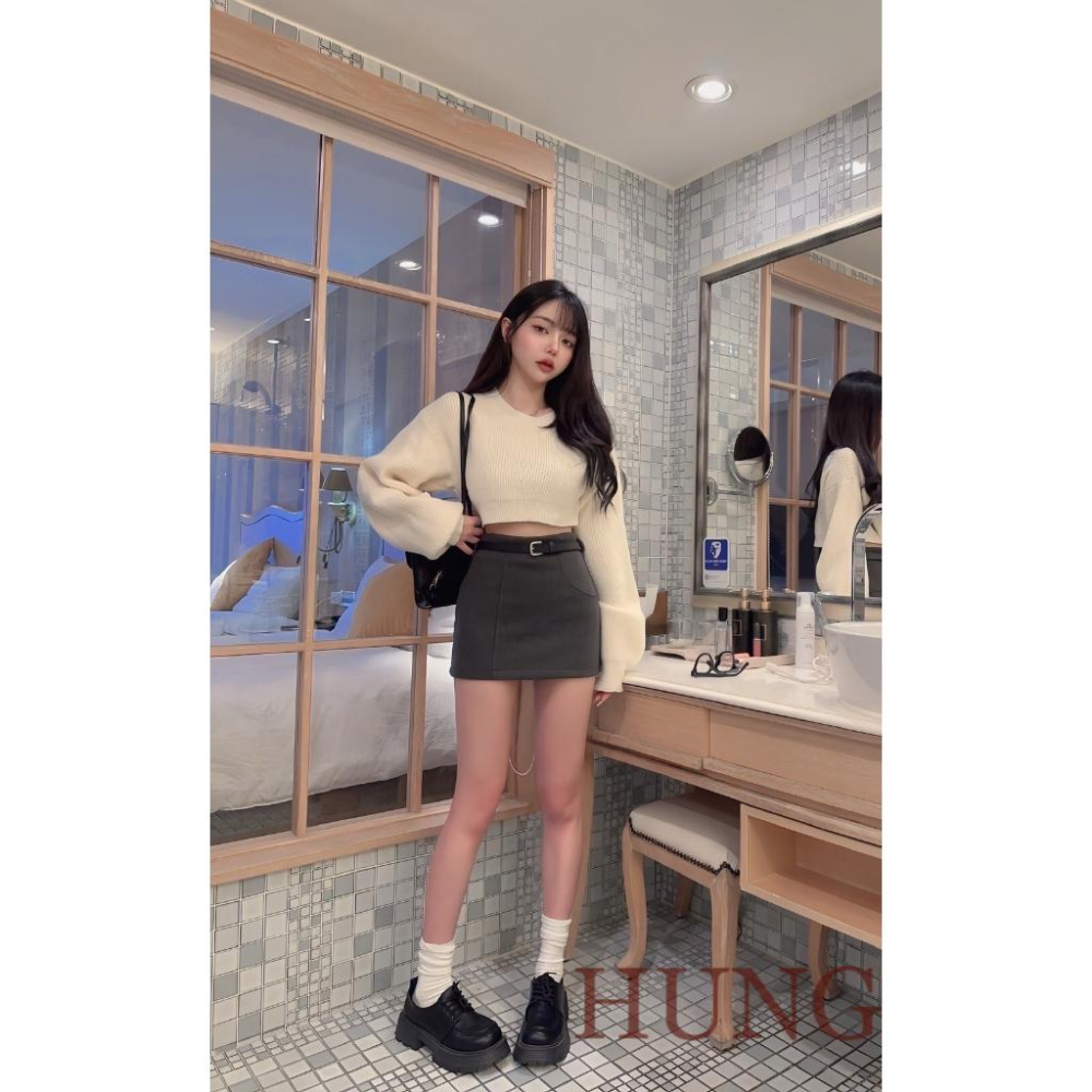 🅷🆄🅽🅶預+現韓系【獨家好版型】多色/韓范淨面厚磅超柔短款廓形針織毛衣-細節圖2