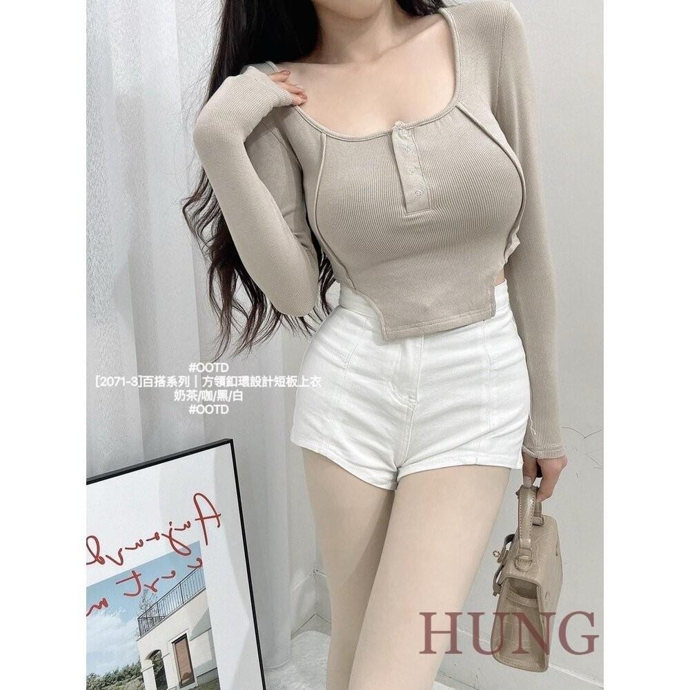 🅷🆄🅽🅶韓系熱門百搭系列｜方領釦環設計短板上衣-細節圖2