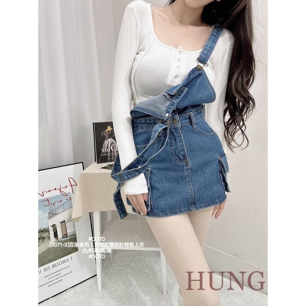 🅷🆄🅽🅶韓系熱門百搭系列｜方領釦環設計短板上衣-細節圖3