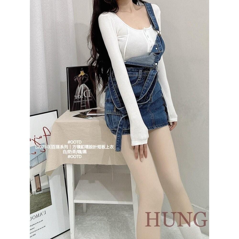 🅷🆄🅽🅶韓系熱門百搭系列｜方領釦環設計短板上衣-細節圖4