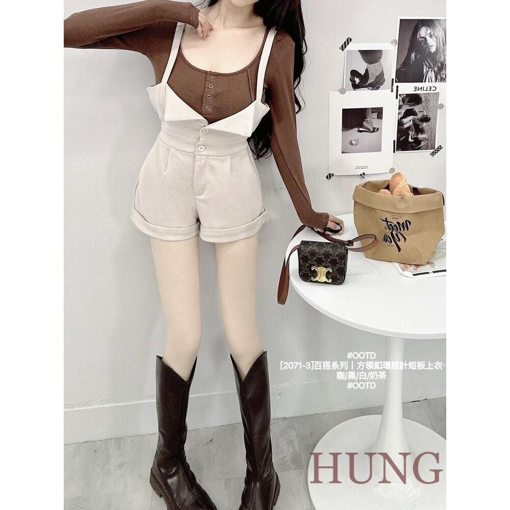 🅷🆄🅽🅶韓系熱門百搭系列｜方領釦環設計短板上衣-細節圖5