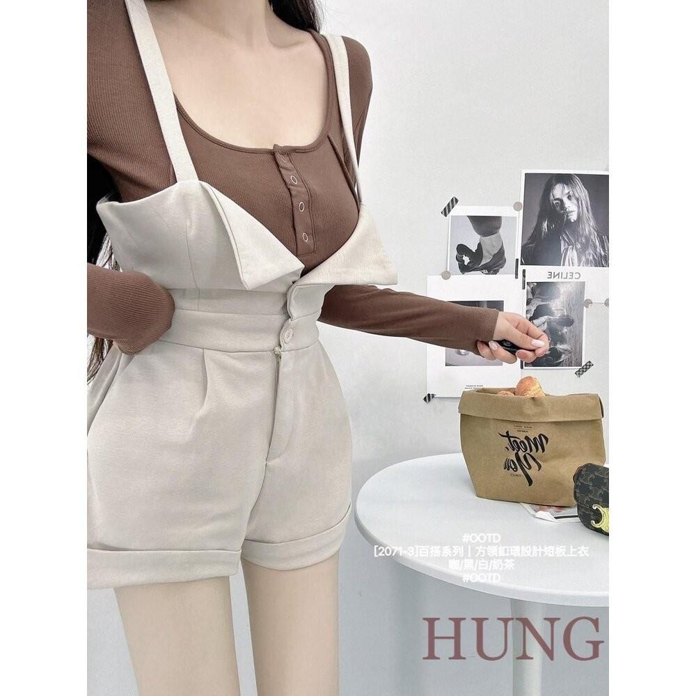 🅷🆄🅽🅶韓系熱門百搭系列｜方領釦環設計短板上衣-細節圖6
