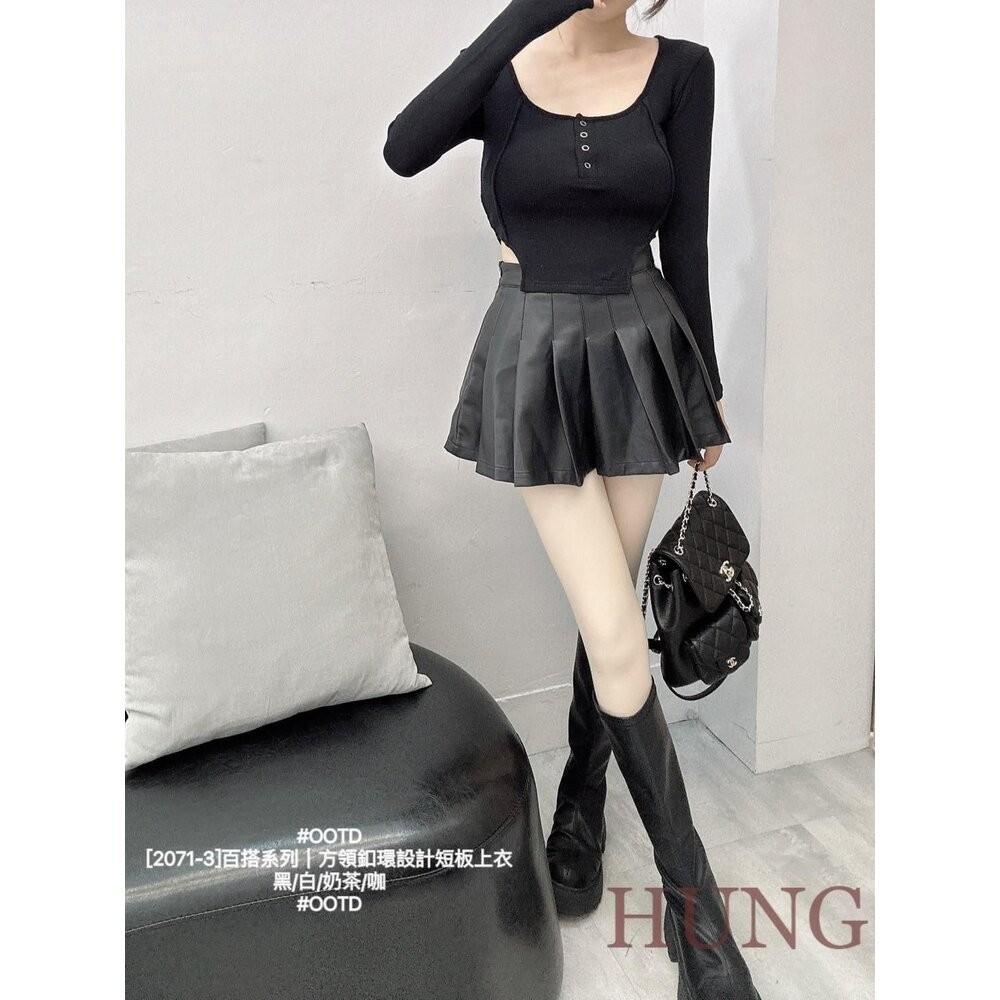 🅷🆄🅽🅶韓系熱門百搭系列｜方領釦環設計短板上衣-細節圖7