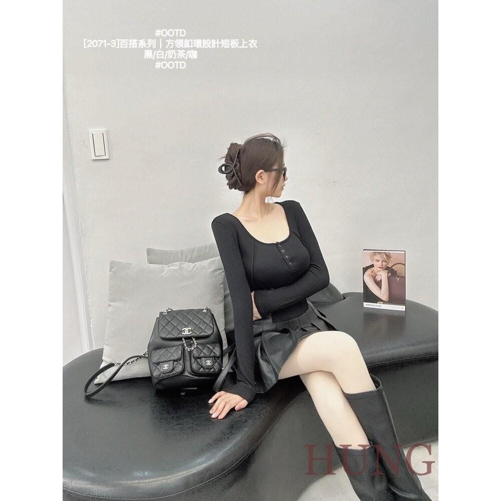 🅷🆄🅽🅶韓系熱門百搭系列｜方領釦環設計短板上衣-細節圖8