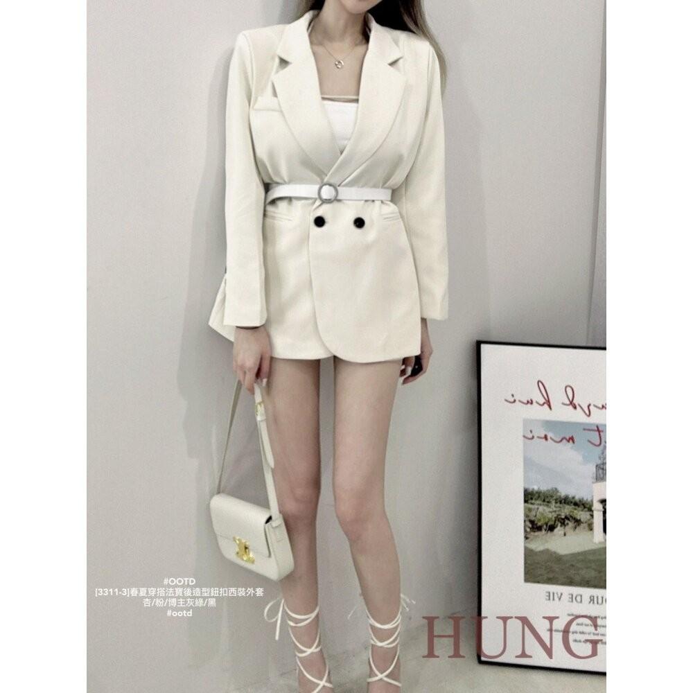 🅷🆄🅽🅶韓系熱門春夏穿搭法寶後造型鈕扣西裝外套-細節圖4