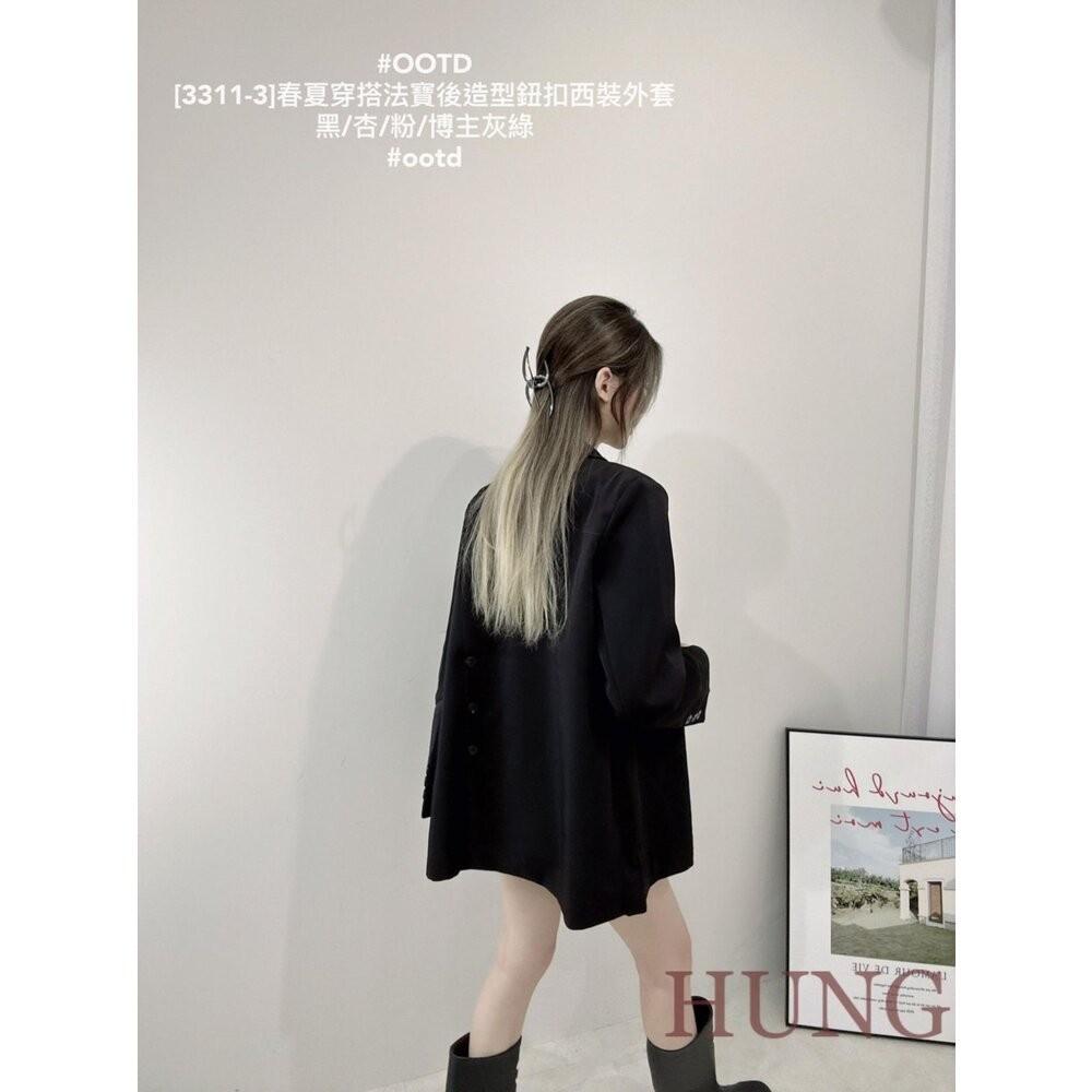 🅷🆄🅽🅶韓系熱門春夏穿搭法寶後造型鈕扣西裝外套-細節圖5