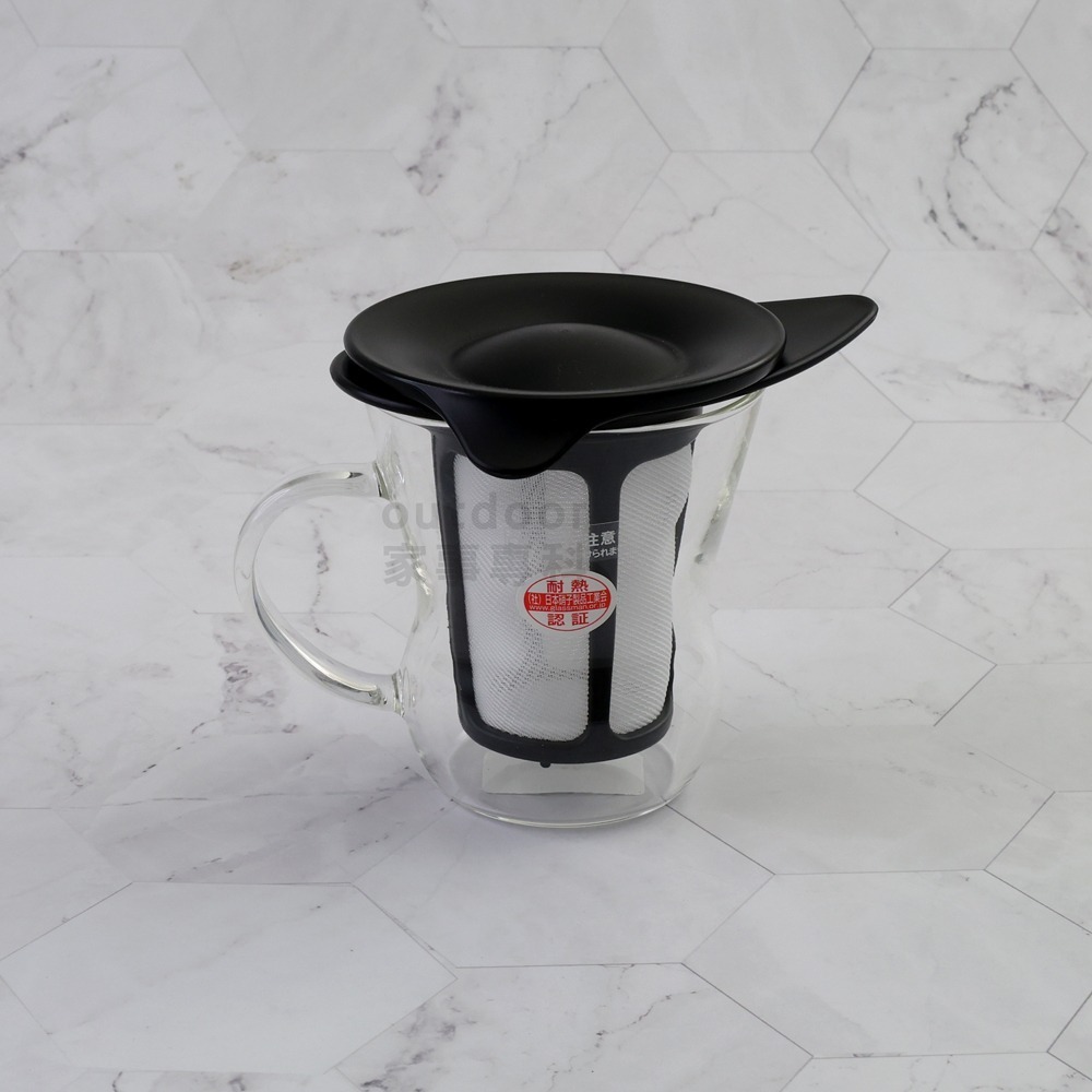 outdoor家事專科 日本製 HARIO V60 多用途耐熱玻璃沖泡杯 200ml 附濾網/上蓋 免濾紙 OTM-1B-細節圖2