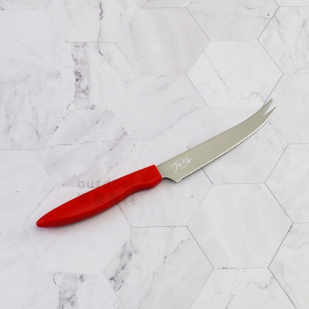outdoor家事專科 日本製 下村工業 齒型蕃茄起司刀 紅柄 鋸齒刀刃 水果小刀 果物刀 薄切 薄片刀 FV-102-細節圖3