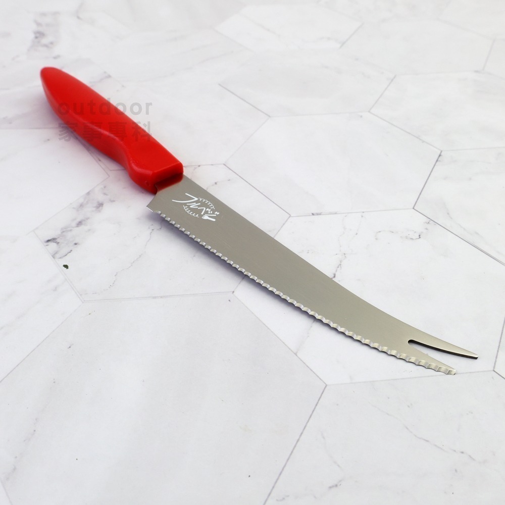 outdoor家事專科 日本製 下村工業 齒型蕃茄起司刀 紅柄 鋸齒刀刃 水果小刀 果物刀 薄切 薄片刀 FV-102-細節圖9