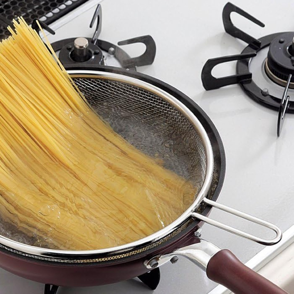 outdoor家事專科 日本製 下村企販mamacook 18-8不銹鋼平底鍋煎鍋專用撈網勺 麵條 SHIK-36854-細節圖3
