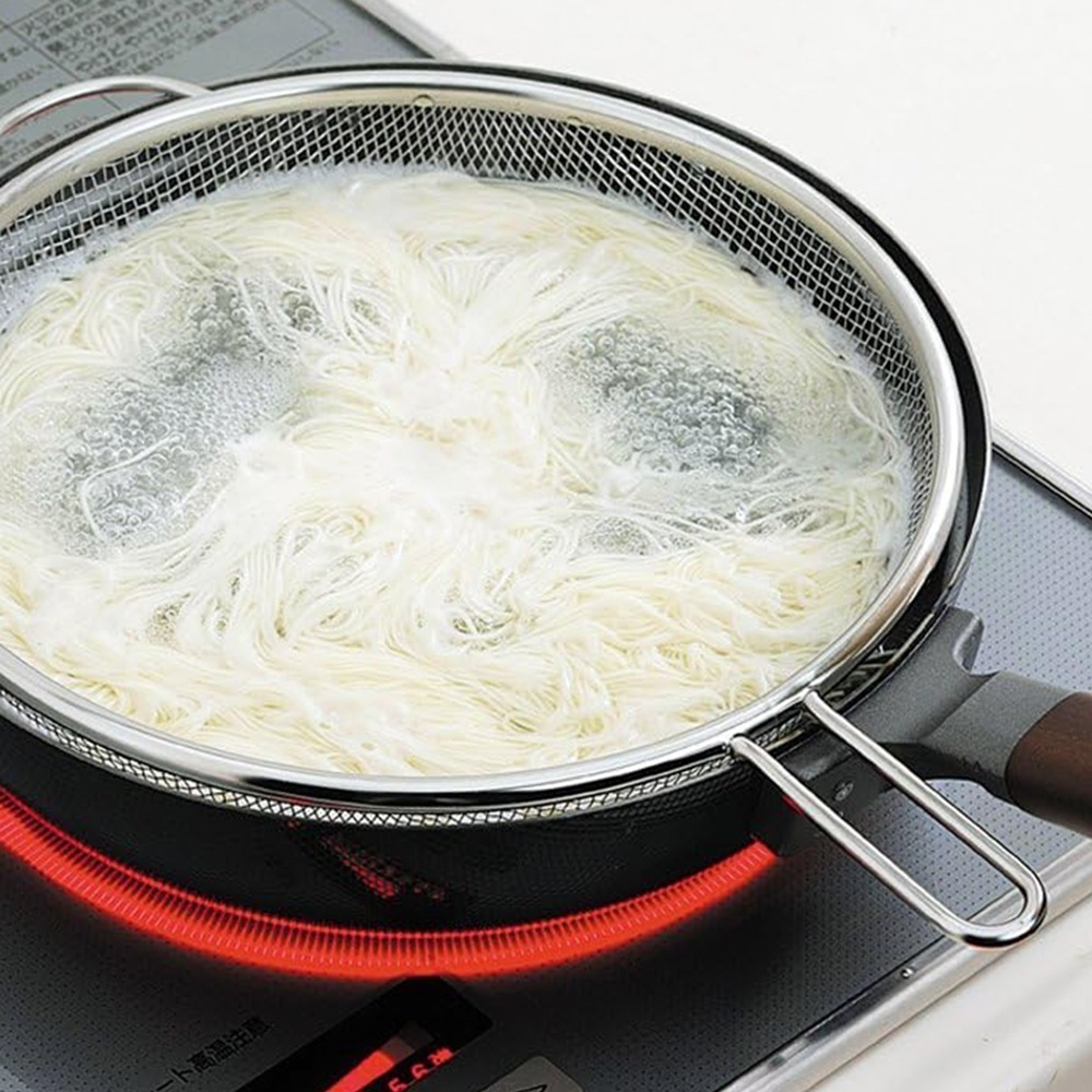 outdoor家事專科 日本製 下村企販mamacook 18-8不銹鋼平底鍋煎鍋專用撈網勺 麵條 SHIK-36854-細節圖5