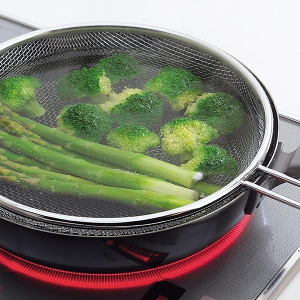 outdoor家事專科 日本製 下村企販mamacook 18-8不銹鋼平底鍋煎鍋專用撈網勺 麵條 SHIK-36854-細節圖6