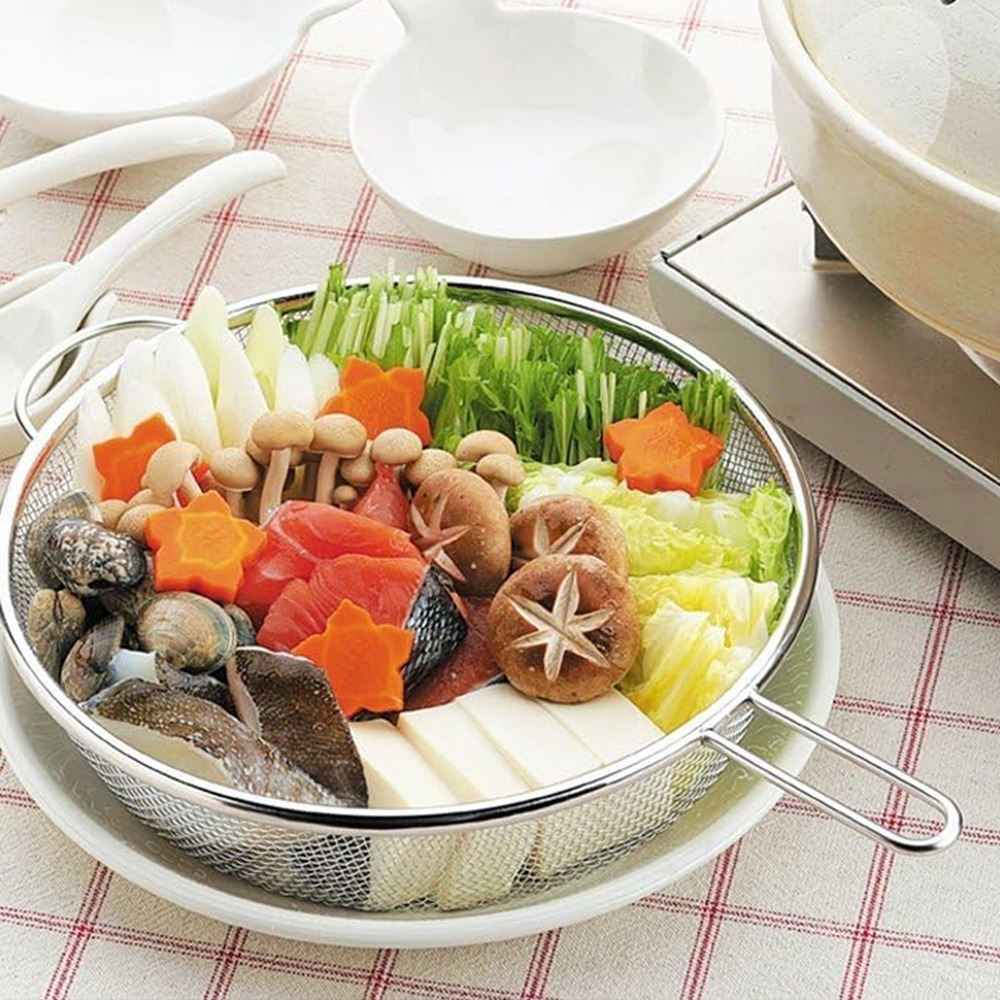 outdoor家事專科 日本製 下村企販mamacook 18-8不銹鋼平底鍋煎鍋專用撈網勺 麵條 SHIK-36854-細節圖7