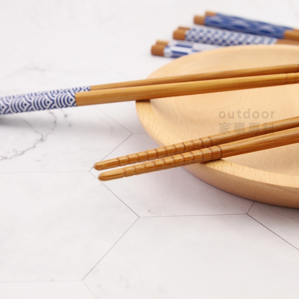 outdoor家事專科 日本製SUNLIFE 22.5cm天然竹筷子 五雙入裝 公筷 環保筷 家庭筷 竹吉祥文/竹個紋-細節圖4