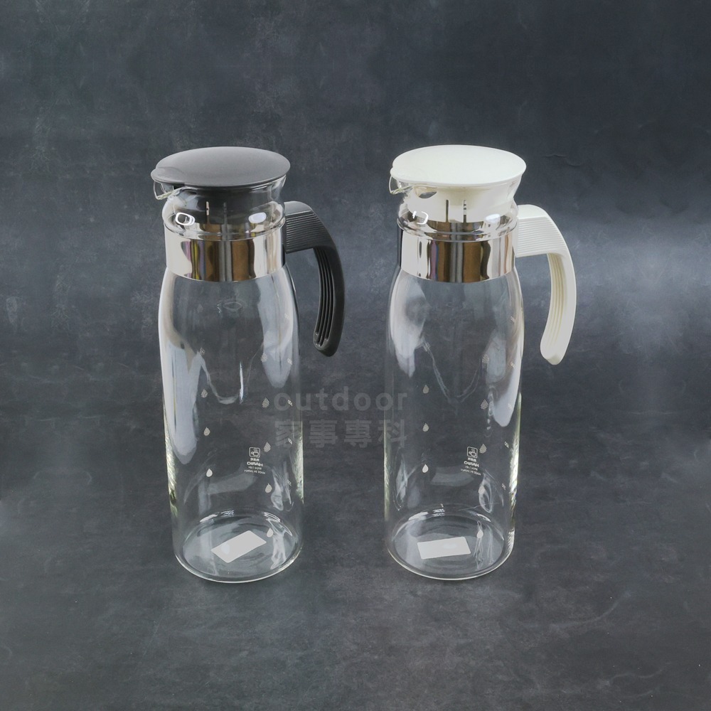 outdoor家事專科 日本製 HARIO 直立式耐熱玻璃冷水壺 附柄玻璃壺 玻璃水壺 1.4L 白蓋/灰蓋-細節圖2