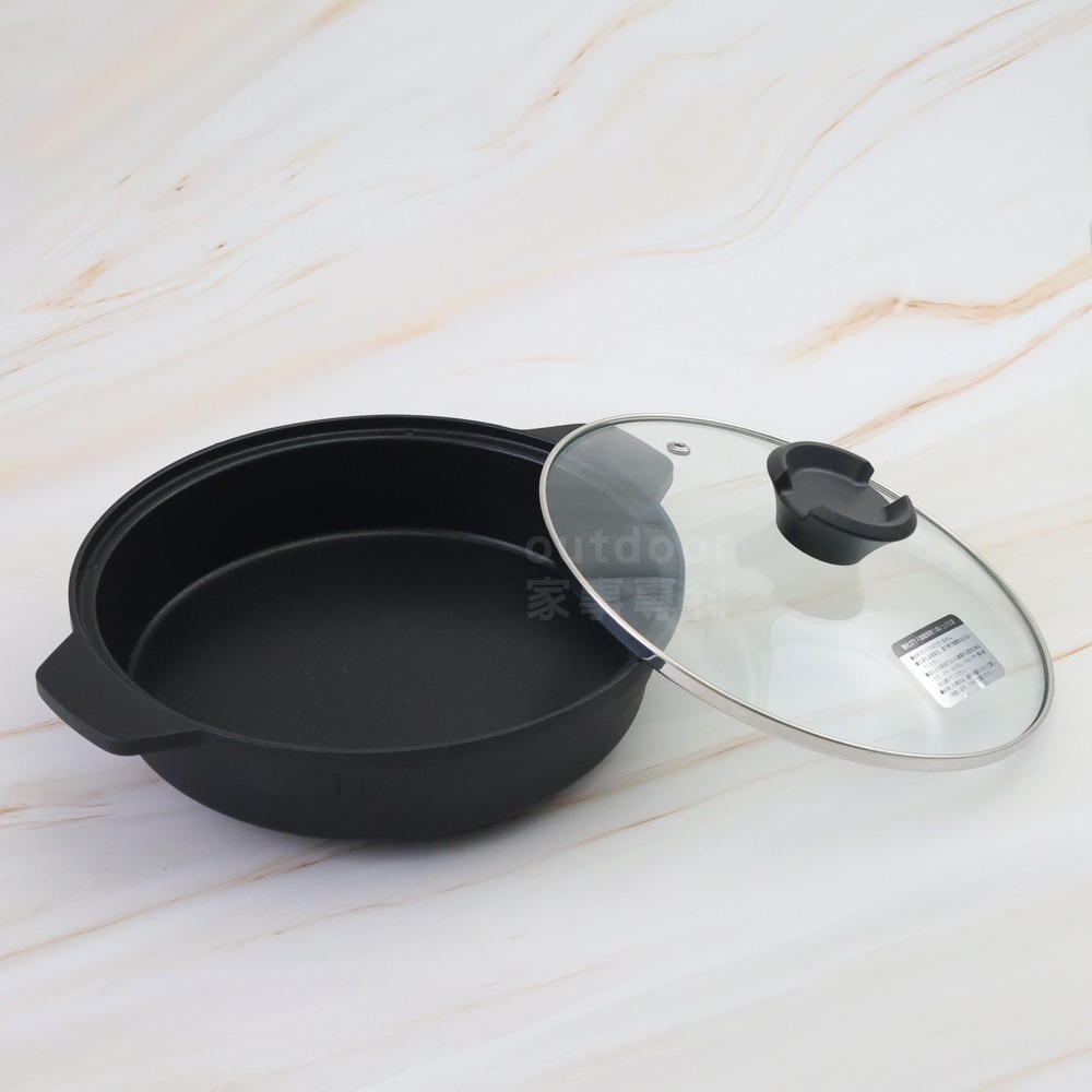 outdoor家事專科 日本岩谷Iwatani 多功能料理不沾壽喜鍋 附玻璃蓋 21cm 雙耳鍋 CB-A-MPJ-細節圖2