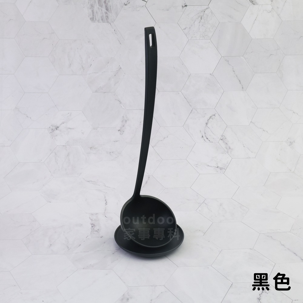 outdoor家事專科 日本製h-concept +d超輕量自立式耐熱湯杓 長柄湯勺附底座D-501-BK/WH 黑/白-細節圖3