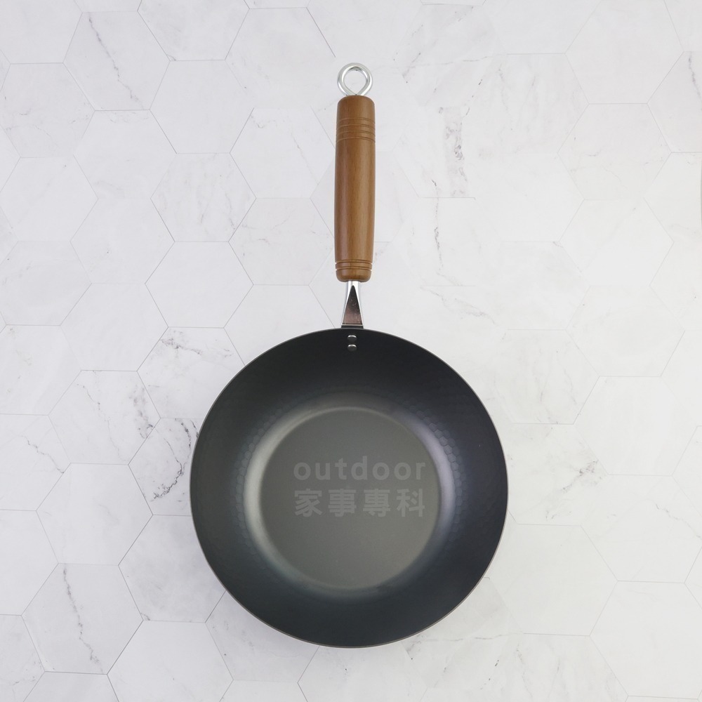 outdoor家事專科 日本製 Pearl Life 窒化鐵槌目小炒鍋 鐵鍋 20/22/24/27cm 平底深炒鍋-細節圖2