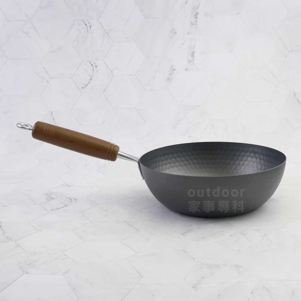outdoor家事專科 日本製 Pearl Life 窒化鐵槌目小炒鍋 鐵鍋 20/22/24/27cm 平底深炒鍋-細節圖4